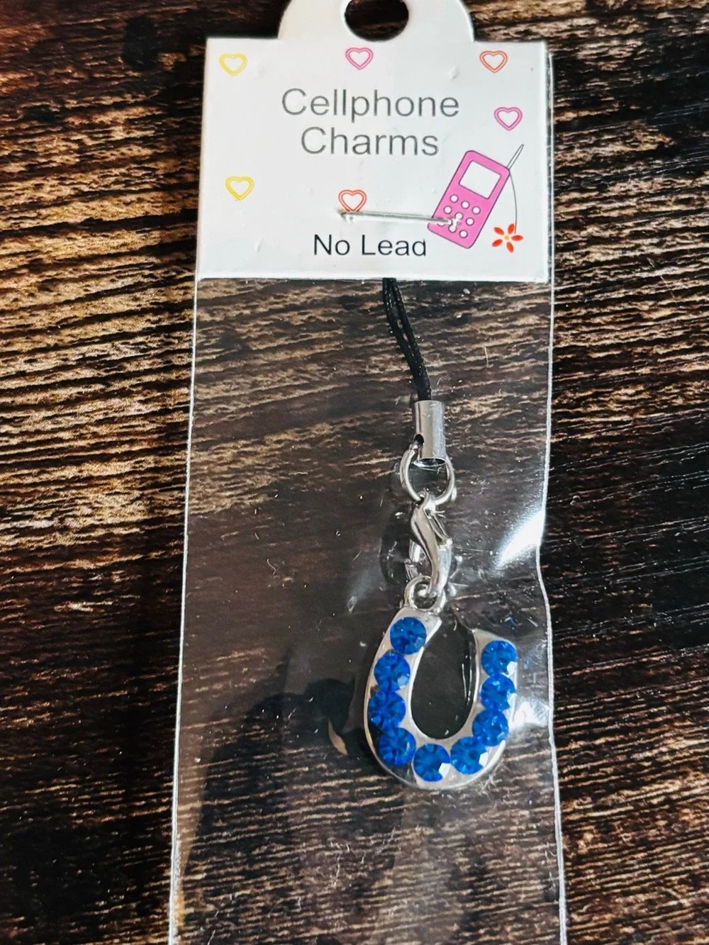 Cellphone Charms‎ Blue Crystal Horseshoe Phone Charm